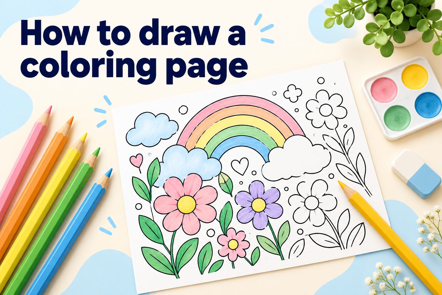 Step-by-step tutorial showing how to draw a coloring page outline